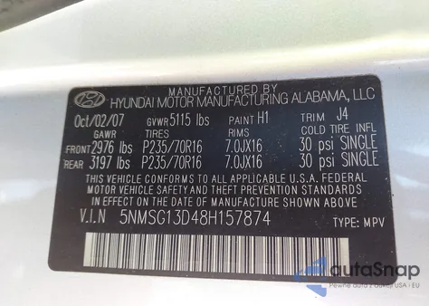 2008 Hyundai Santa Fe Gls from USA, damaged, VIN 5NMSG13D48H157874